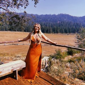 Lulus Constantine Rust Orange Satin Maxi Dress